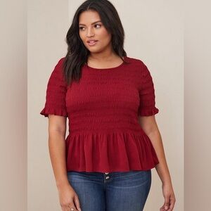 Torrid Smocked Peplum Chiffon Top in Peacoat